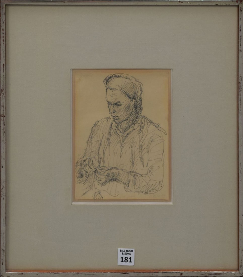 Nell Blaine (American 1922 - 1996) Original Pen and Ink,  Portrait of a Lady. Signed and dated lower (1 of 3)