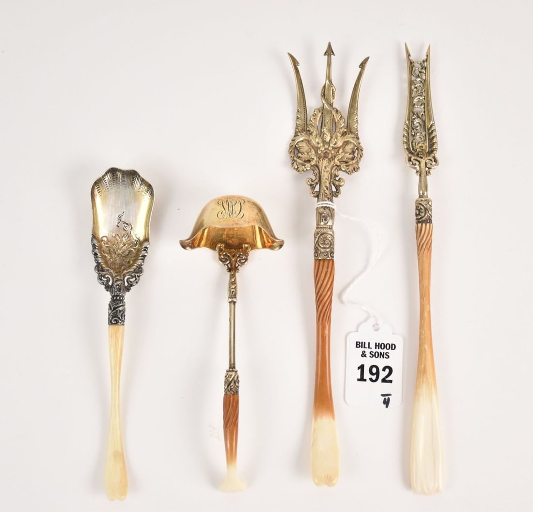 Charles Osborne, 19th Cen. Whiting Sterling #2888 Four Serving Pieces - C. 1890. Whiting: Charles Osborne, 19th Cen. Whiting Sterling #2888 Four Serving Pieces - C. 1890. Whiting Manufacturing Co. (New York); Pattern #2888 designed by Charles Osborne (1847-1920). Set includes: 3-prong lett