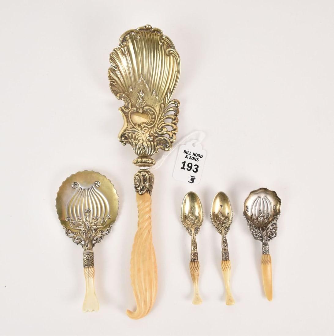19th Century Whiting Sterling #2888 Spoons & Gorham Serving Scoop - C. 1890. Four spoons by Whiting (1 of 6)