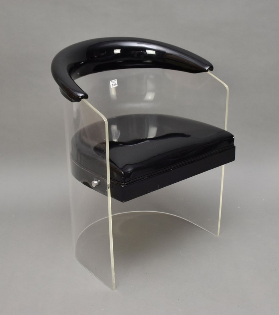 Modern Lucite & Black Leatherette Upholstered Chair: Modern Lucite & Black Leatherette Upholstered Chair