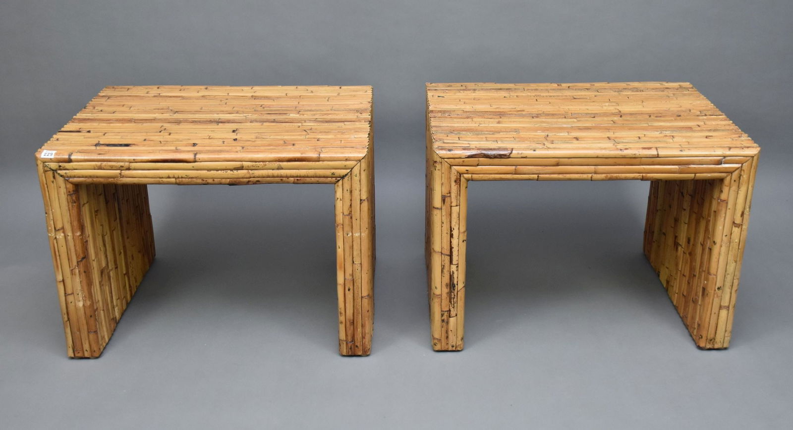 Pair Rattan/Bamboo Side Tables, 20"h x 22"w (1 of 5)