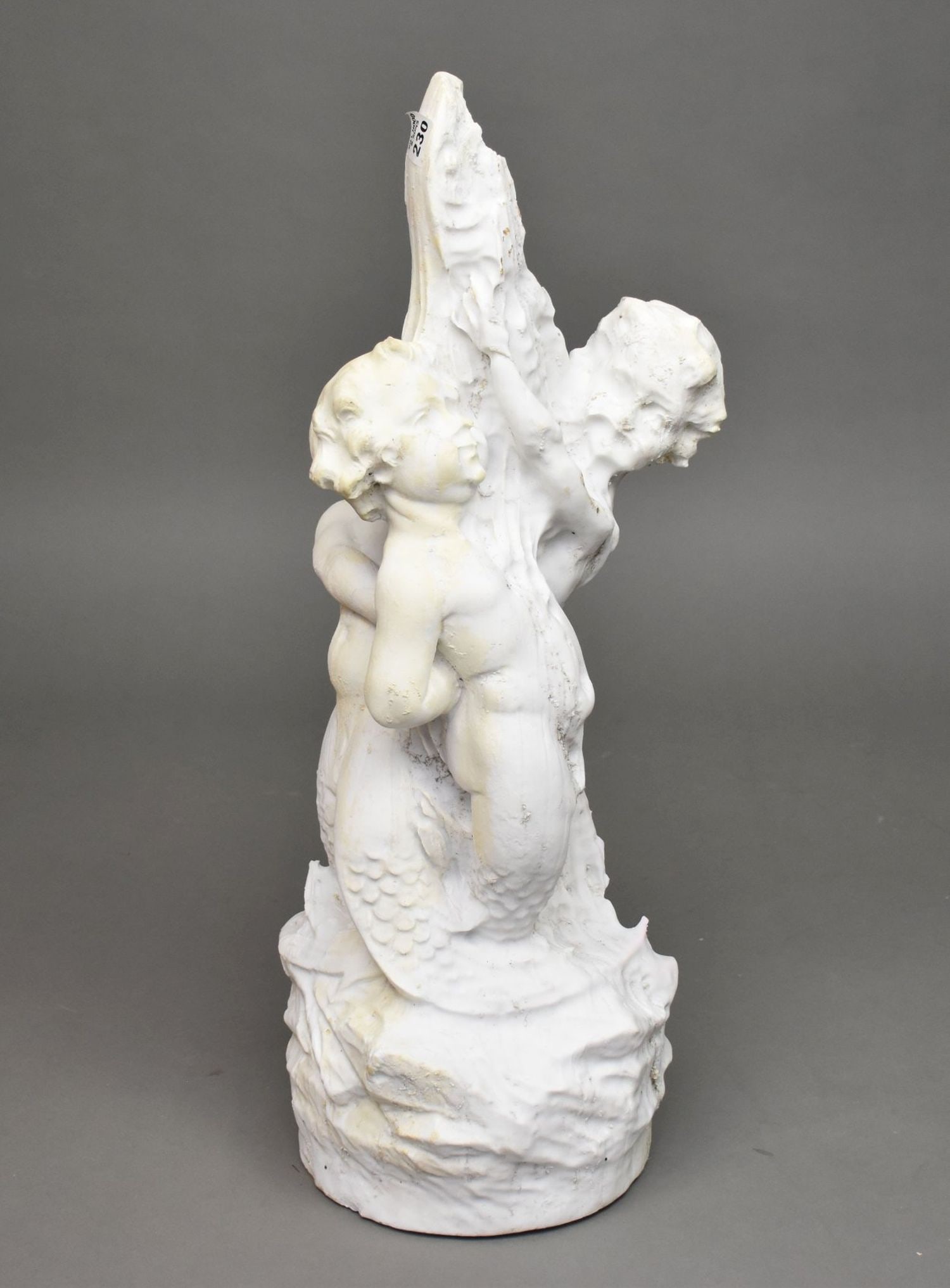 Marble Sculpture, 2 Children with Fish Like Creature, 26"h (worn, was a fountain) (1 of 6)