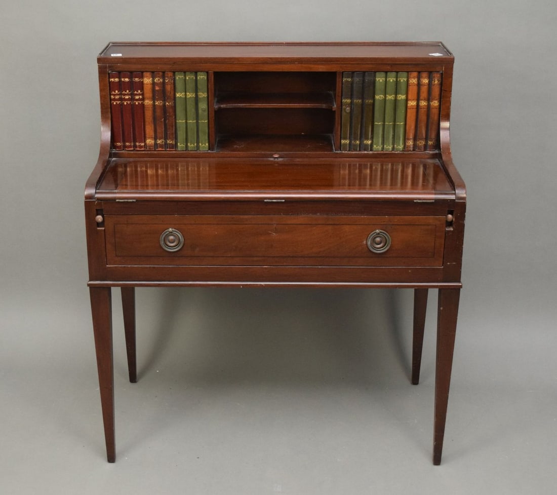 Mahogany Writing Desk, Faux Book Front, Folding Hinged Top over Single Drawer (1 of 6)