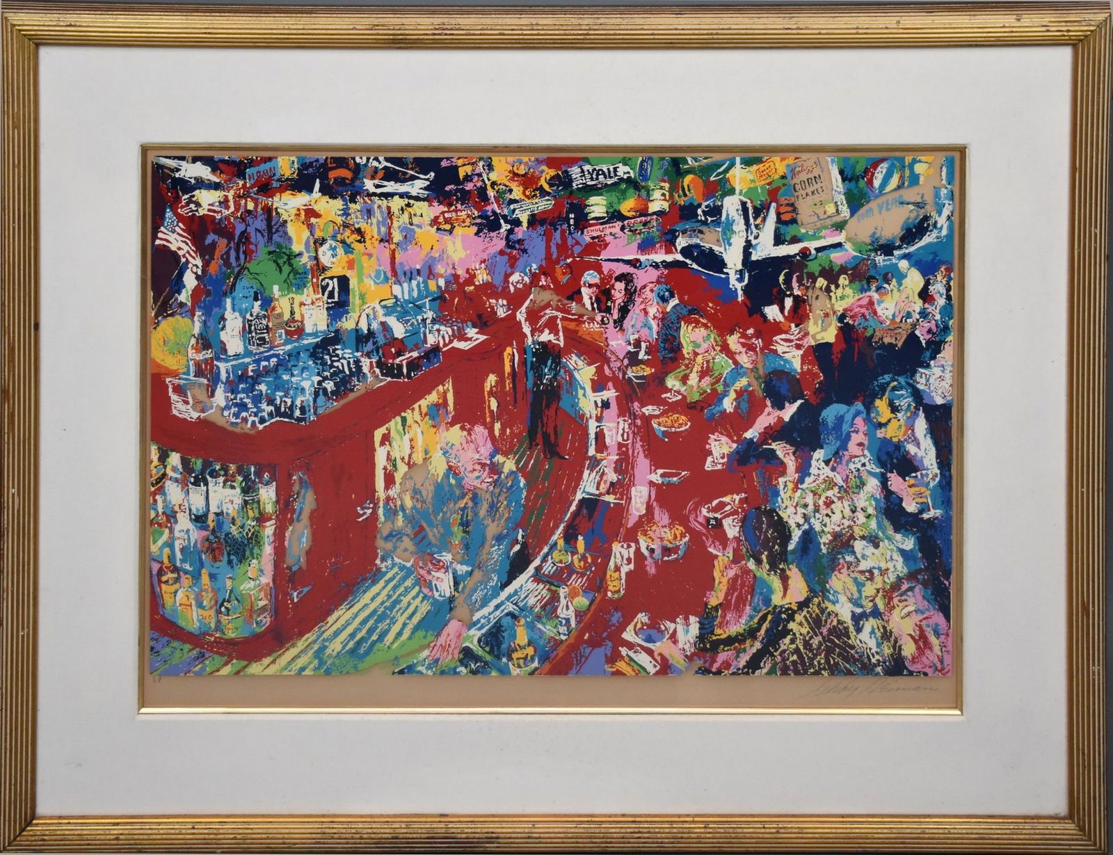 Leroy Neiman artist proof serigraph bar at 21, pencil signed framed under plexi appears to be in (1 of 7)