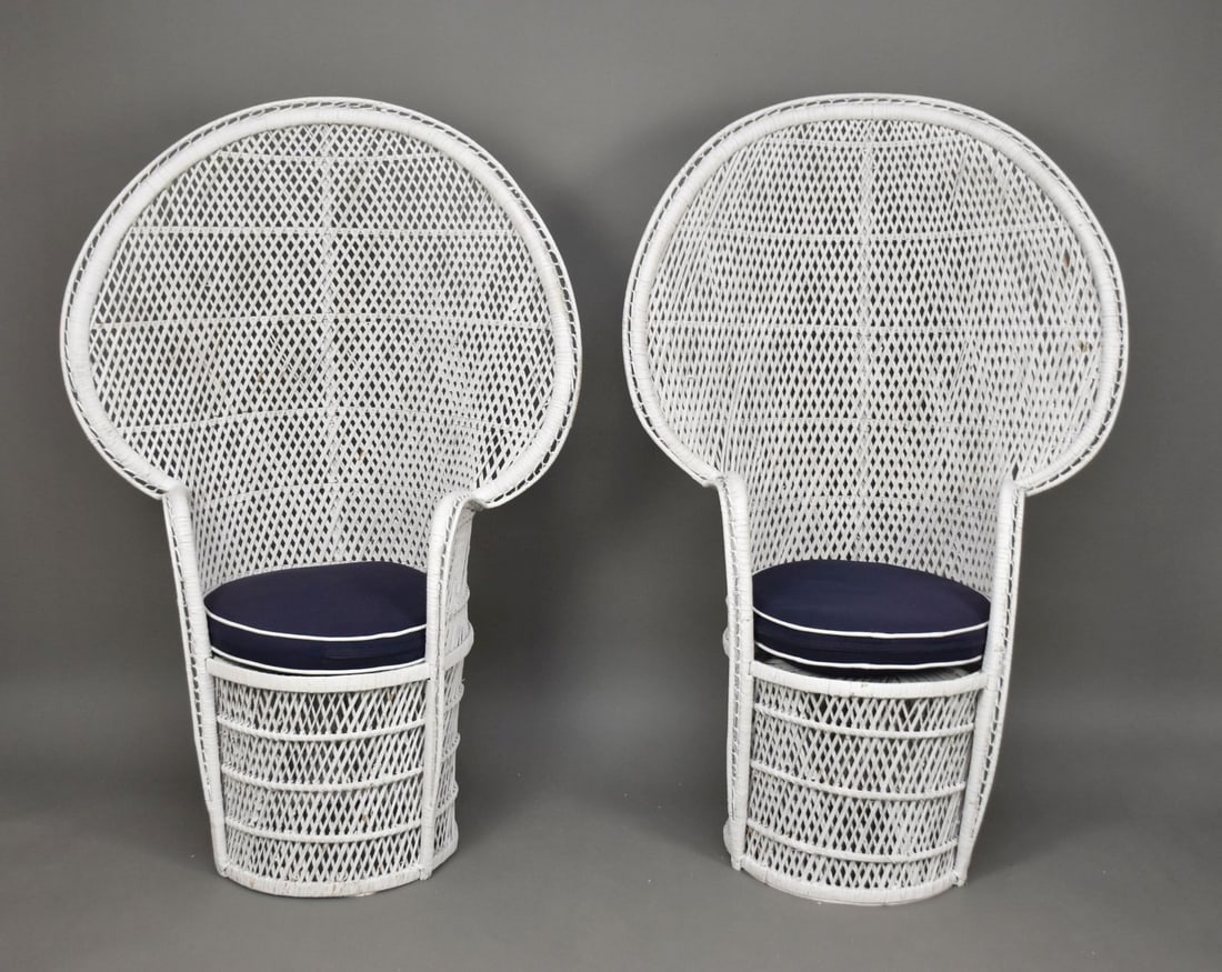 Pair Painted White Wicker Peacock Chairs (1 of 6)