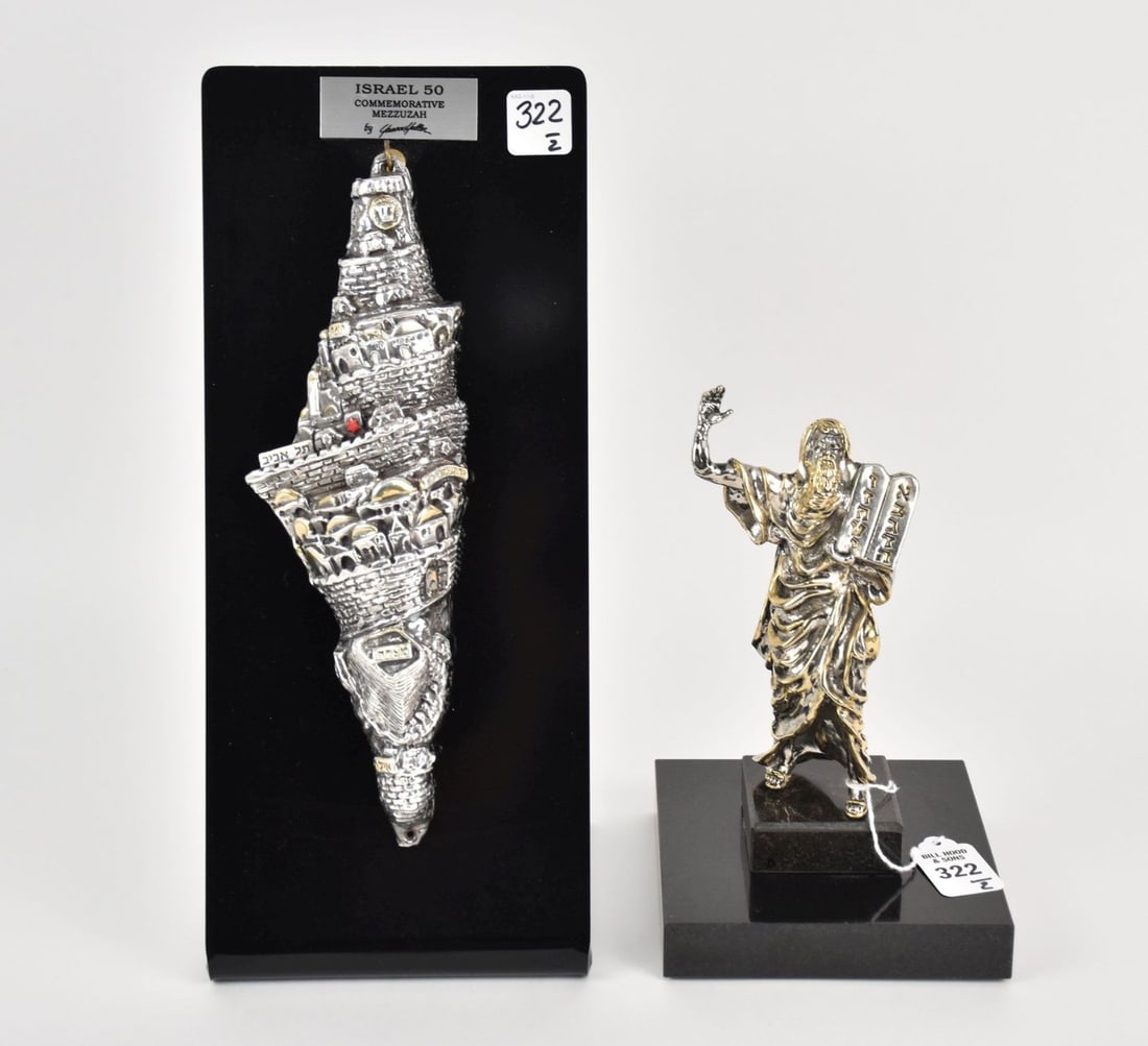 Yaacov Heller Silver Judaica Mezuzah & Moses Figure - Two silver sculptures by Yaacov Heller. A) A (1 of 6)
