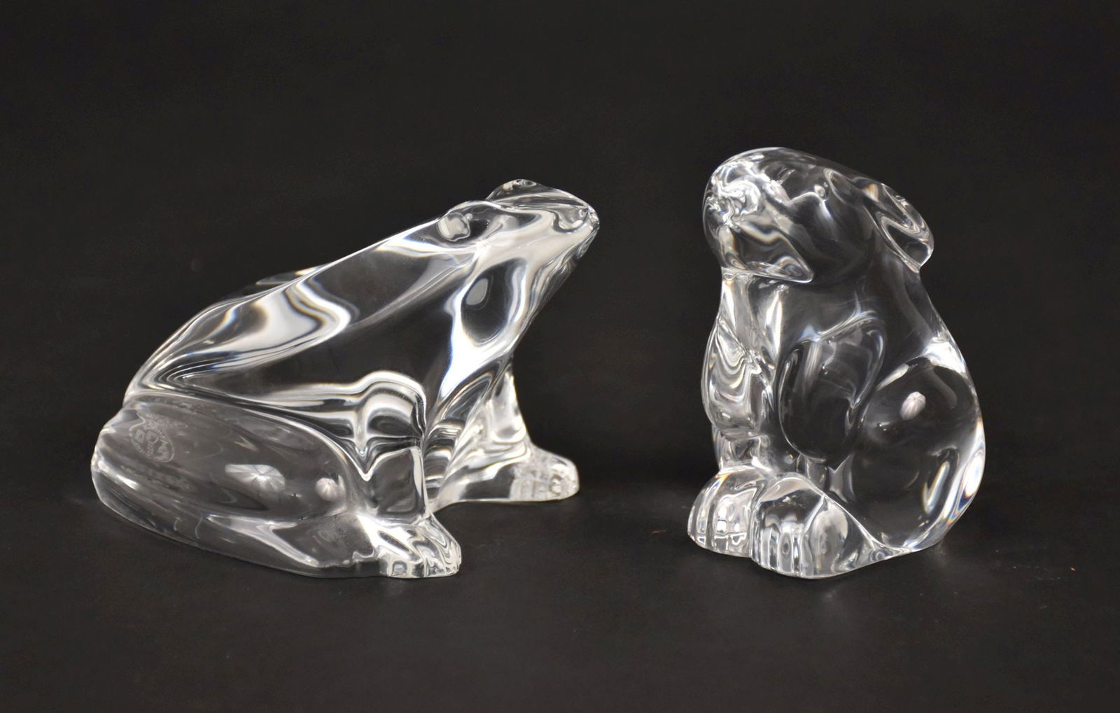 Baccarat Crystal Frog & Rabbit Figurines - Two Baccarat France Crystal bird figurines.  Each signed (1 of 7)