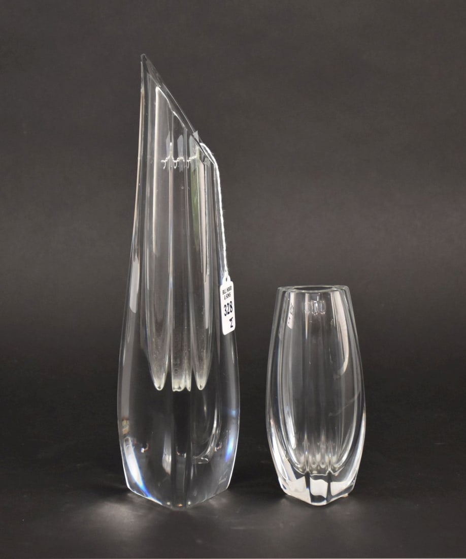 Two Modernist Baccarat France Crystal Vases - Large vase with asymmetrical mouth, 11 3/4" h. Small (1 of 5)