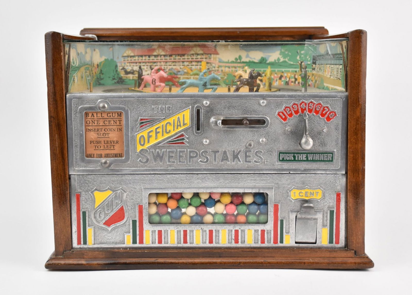 1930s Rock-Ola Horse Race Gumball Gambling Machine - C. 1933-35. The Official Sweepstakes One Cent (1 of 15)