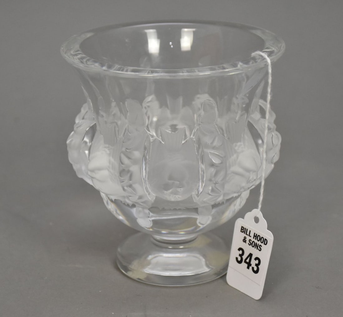 Lalique France Crystal 'Dampierre' Bird Vase - Lalique clear and frosted crystal vase with birds and (1 of 5)