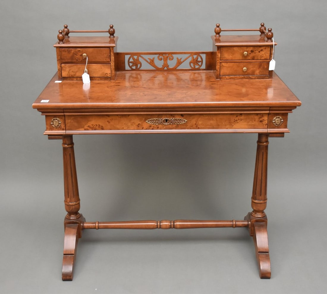 Burled Wood Writing Desk with Fretwork Gallery Luca Ferrari Label (1 of 8)