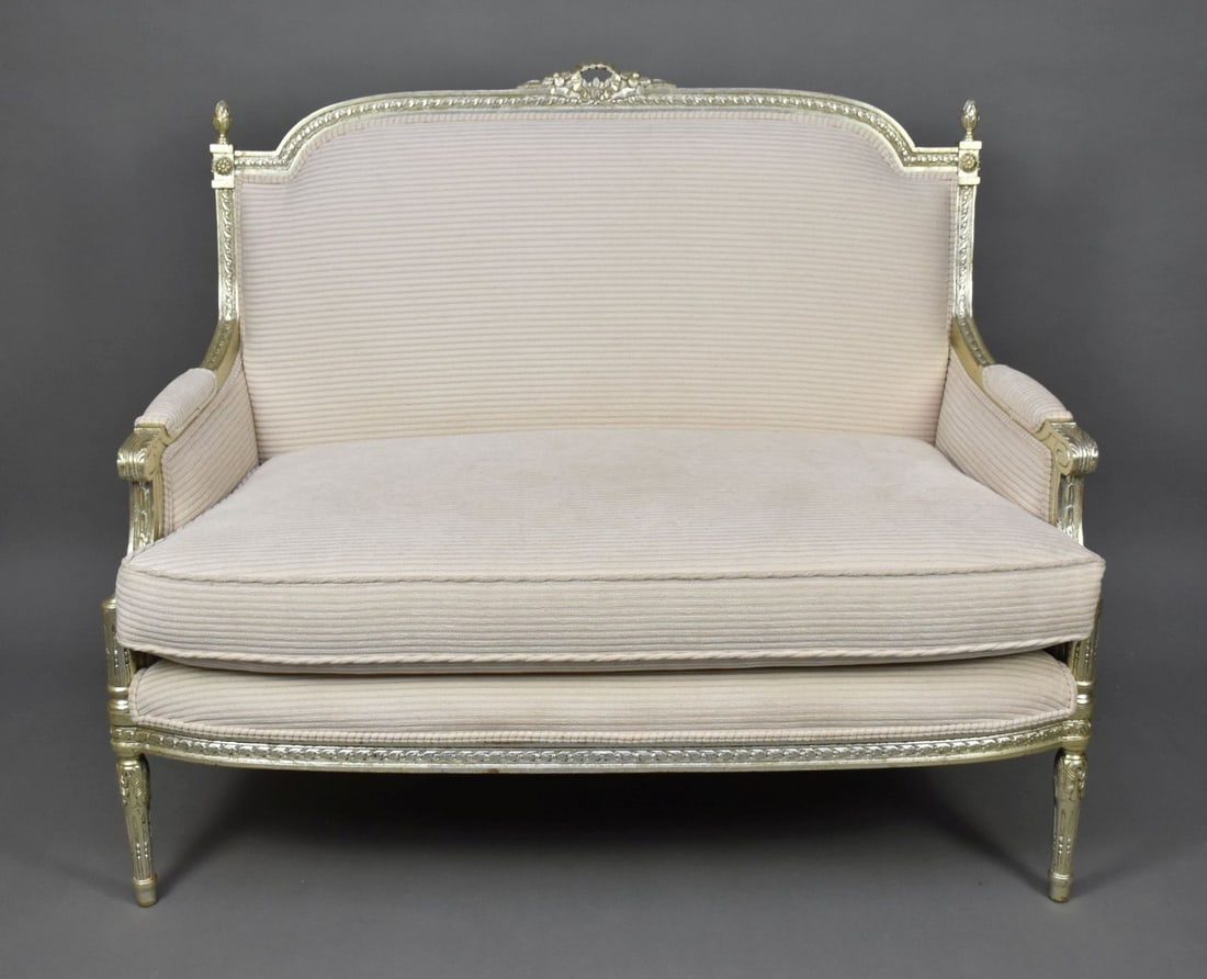Loveseat Silver/Gold Tint French Style Frame, Beige Upholstery (1 of 4)