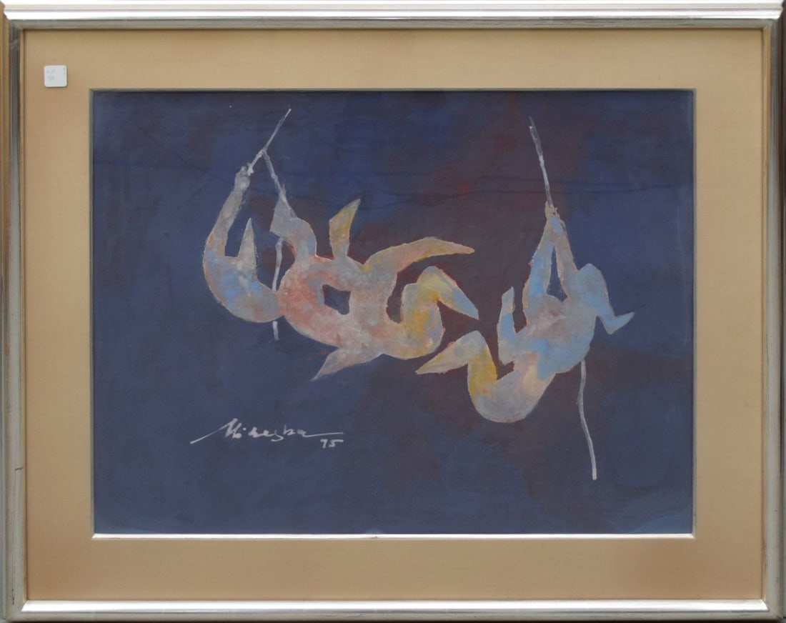 Riko Mikeska (Czech, 1903-1983) Watercolor / Gouache Abstract Figures - 1975. signed and dated. (1 of 4)