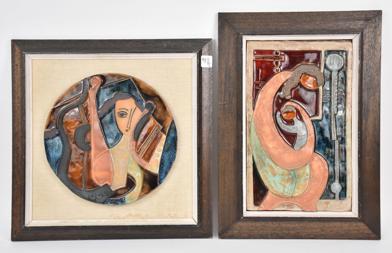 Two Ruth Faktorowicz (Israel, b. 1937) Framed Ceramic Plaques - c. mid-20th century. Two framed (1 of 6)