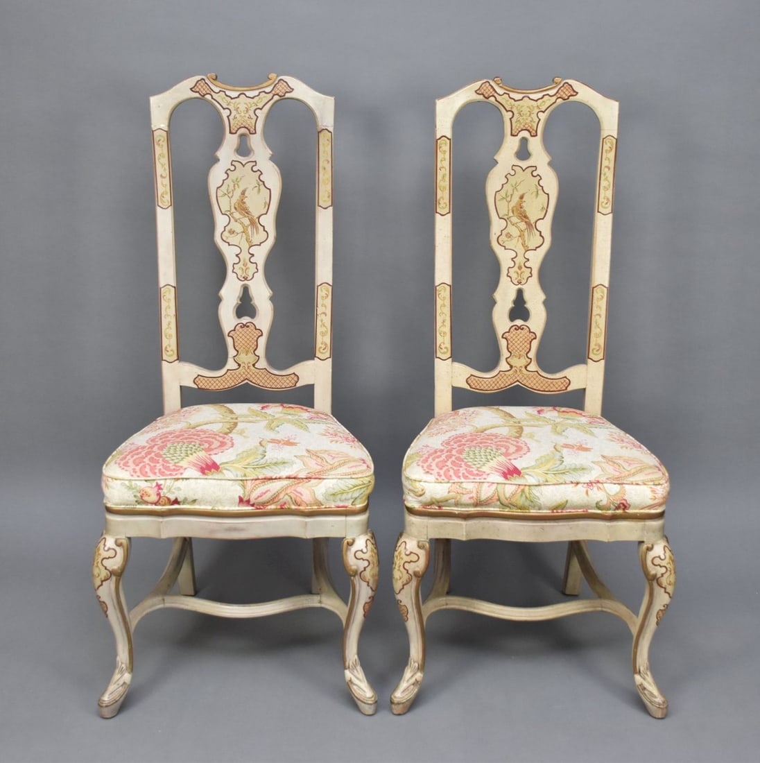 Pair Side Chairs, Painted Center Splats with Upholstered Seats (1 of 5)