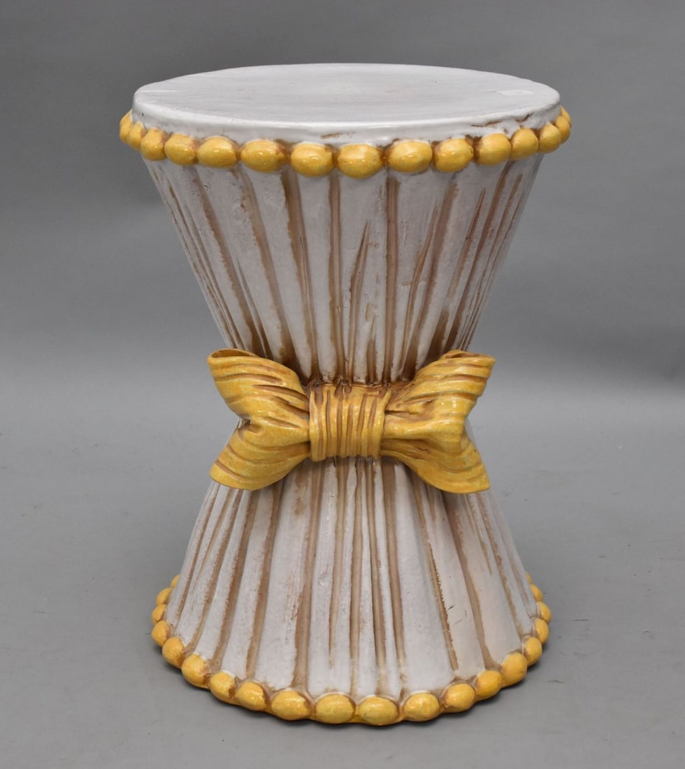 Italian Pottery Garden Seat with Yellow Bow & Accents, 20"h x 14"dia (1 of 6)