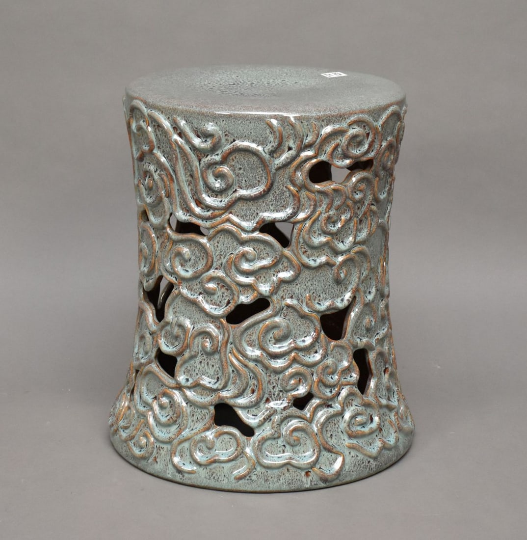 Oriental Ceramic Garden Seat, Cloud Motif, 17"h x 13"dia (1 of 8)