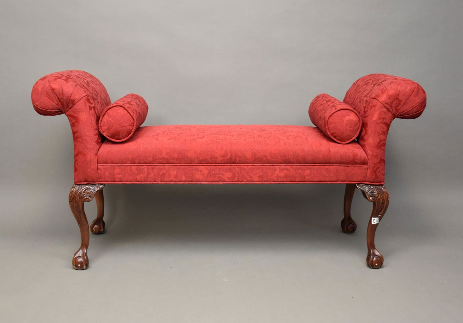 Bench, Red Upholstery, Mahogany on Chippendale Legs (1 of 7)