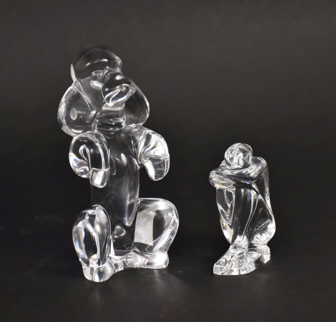 2 Crystal Figures, Baccarat Seated Female (4"h) and Sevres Standing Poodle (7 1/2"h): 2 Crystal Figures, Baccarat Seated Female (4"h) and Sevres Standing Poodle (7 1/2"h)