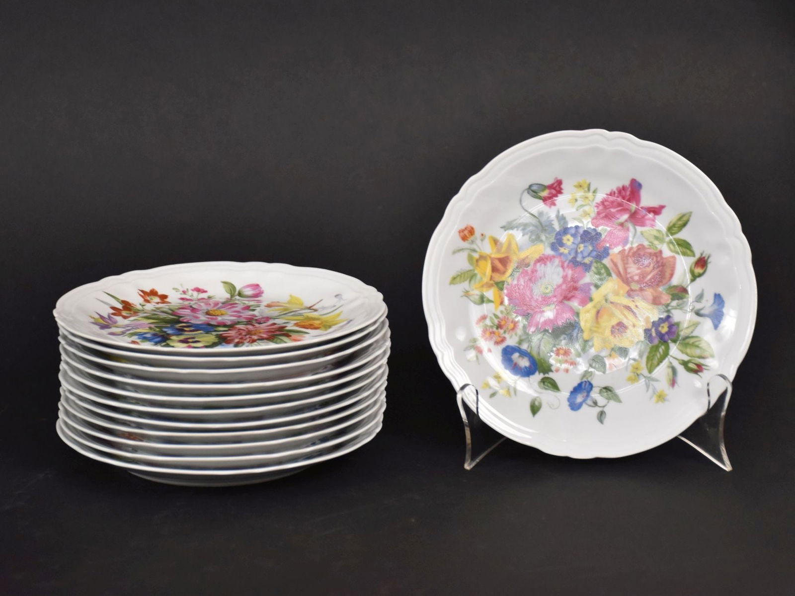 12 Limoges Plates, Rochard, Floral Centers (1 of 5)