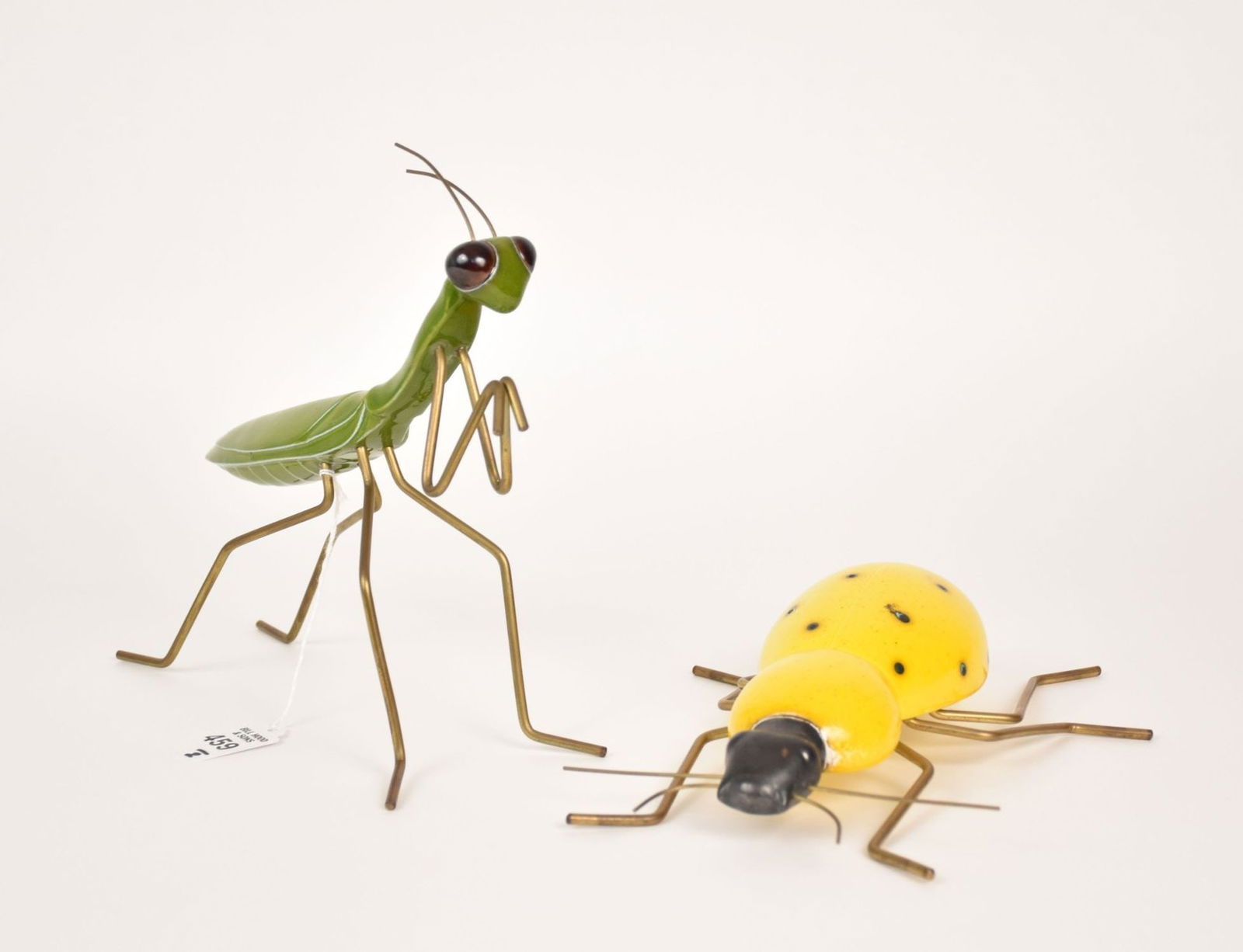 Two Signed Ceramic Insect Figures Praying Mantis & Beetle - Two glazed ceramic insects with wire (1 of 7)