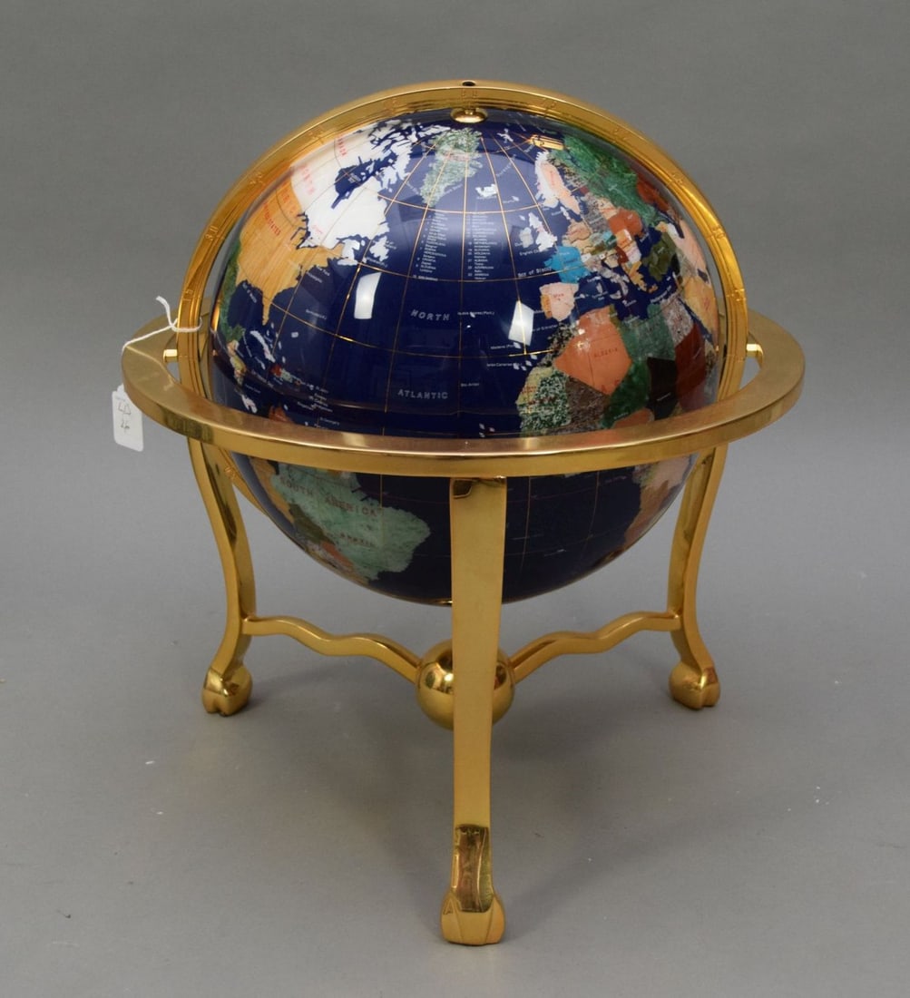 Semi-Precious Gemstone Tripod Table Globe -  Terrestrial globe with landmasses set with (1 of 5)