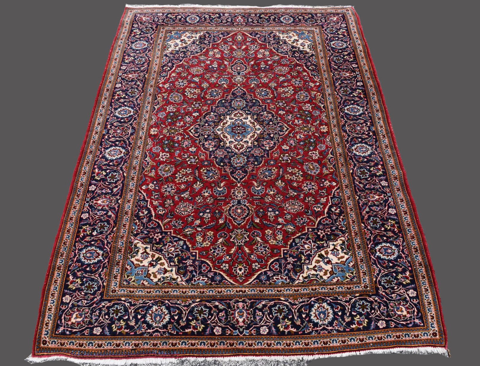 Hand Made Persian Sarouk Rug / Carpet, Reds and Blues Sarouk 9.6 x 6.8 feet (1 of 4)