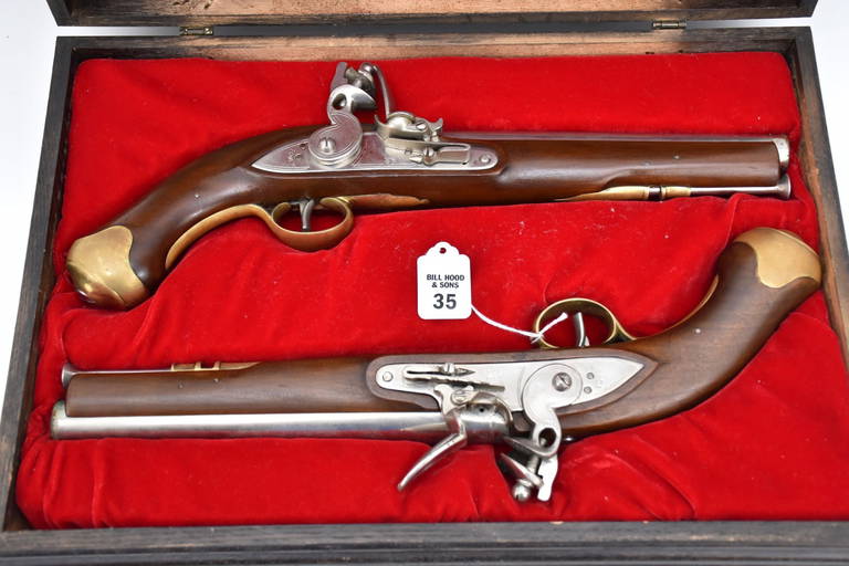 Pair Of British Tower Flintlock Dueling Pistols In Case.