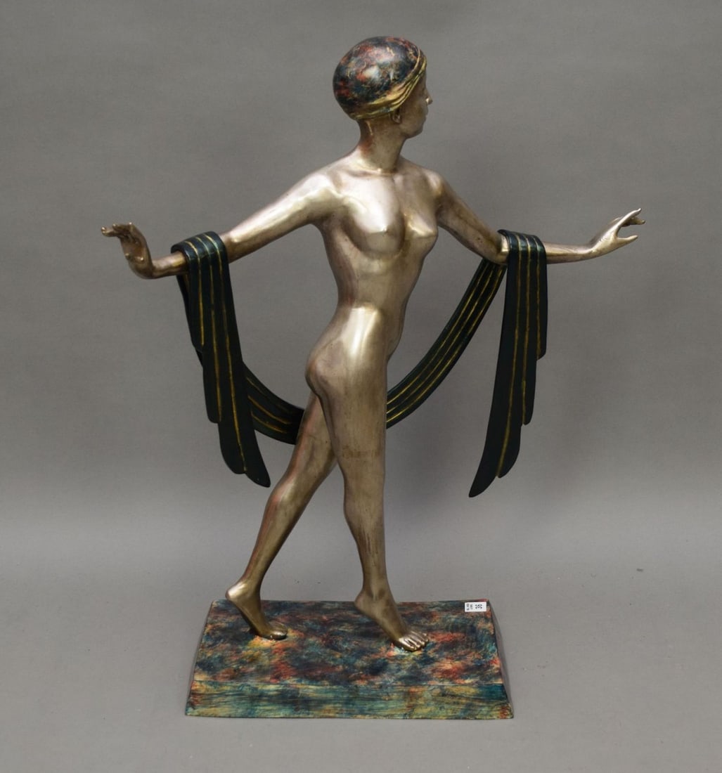 Bronze art deco style lady sculpture, 30 tall x 27 wide (1 of 6)