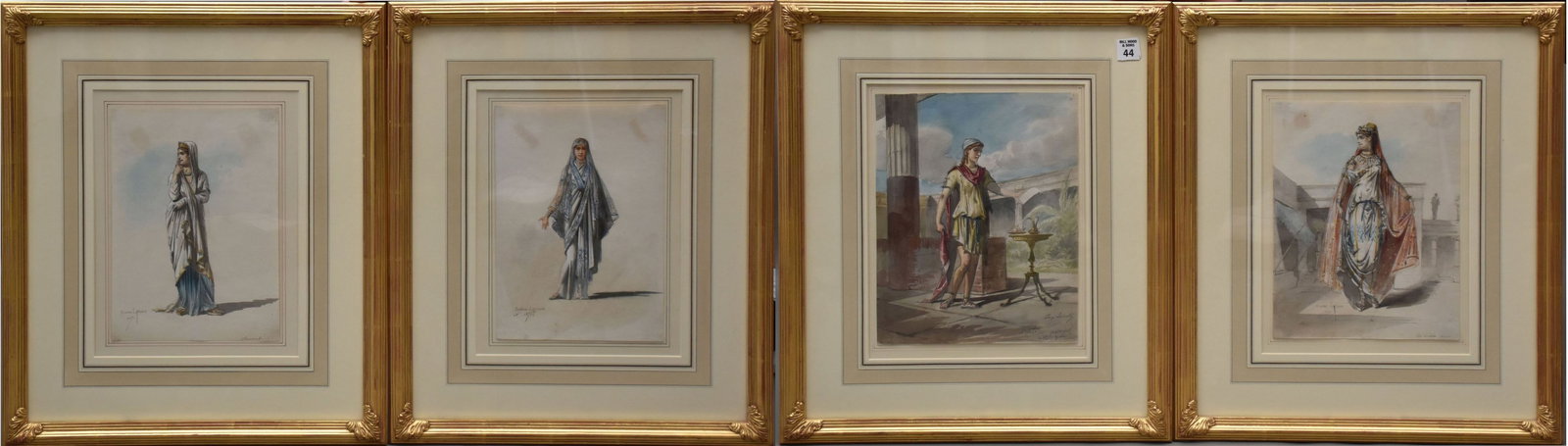 Pierre-Eugene Lacoste (French, 1818-1908) Lot of Four European Costume Watercolors. All signed and: Pierre-Eugene Lacoste (French, 1818-1908) Lot of Four European Costume Watercolors. All signed and dated 1886 lower left. sheet size approx. 11-1/4 x 7-3/4 inches overall framed size 21 x 18 inches