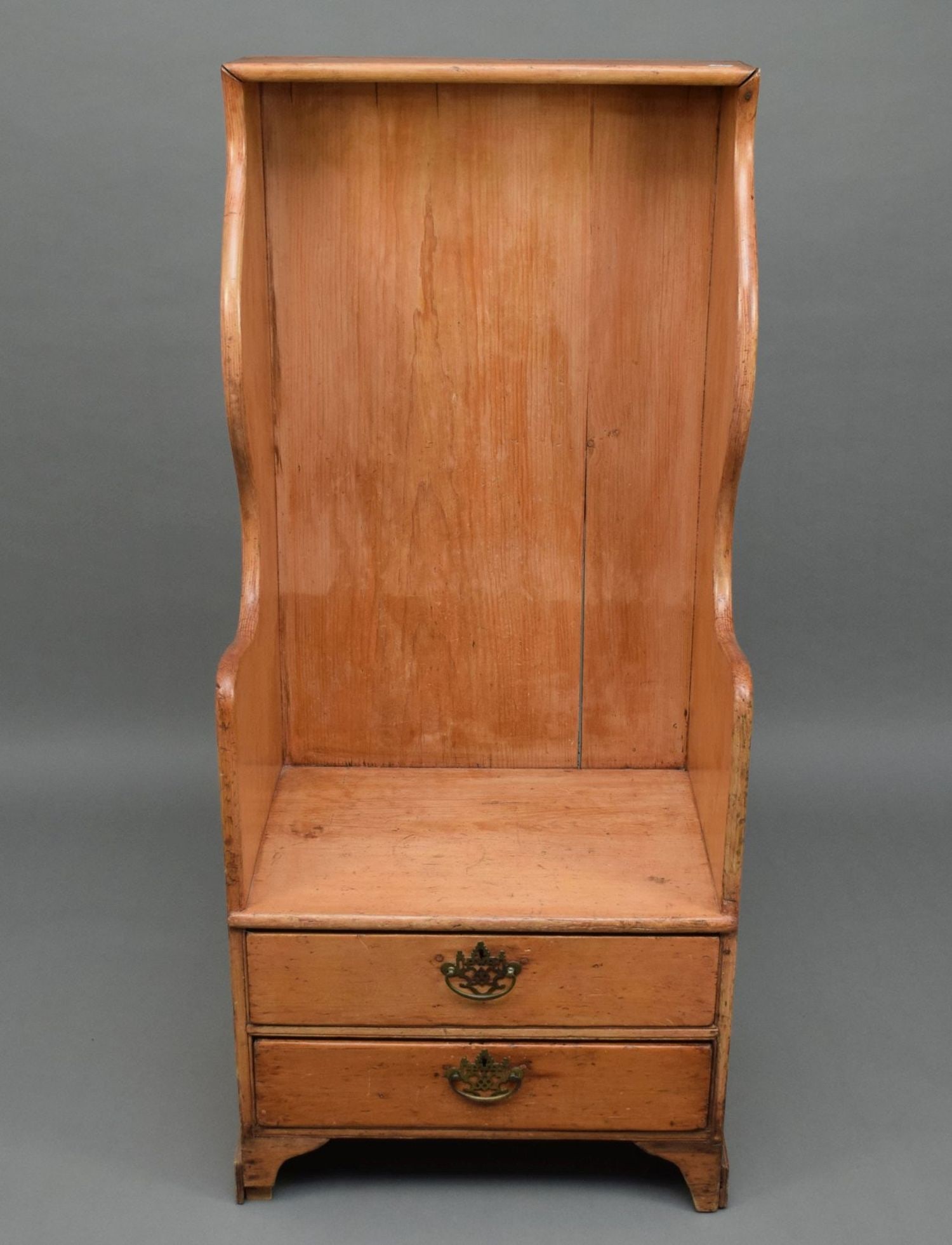 Clerk's Chair, 19th c. English Pine Hooded Bench with 2 Drawers Beneath, 54"h x 24"w x 16 1/2"d (1 of 6)