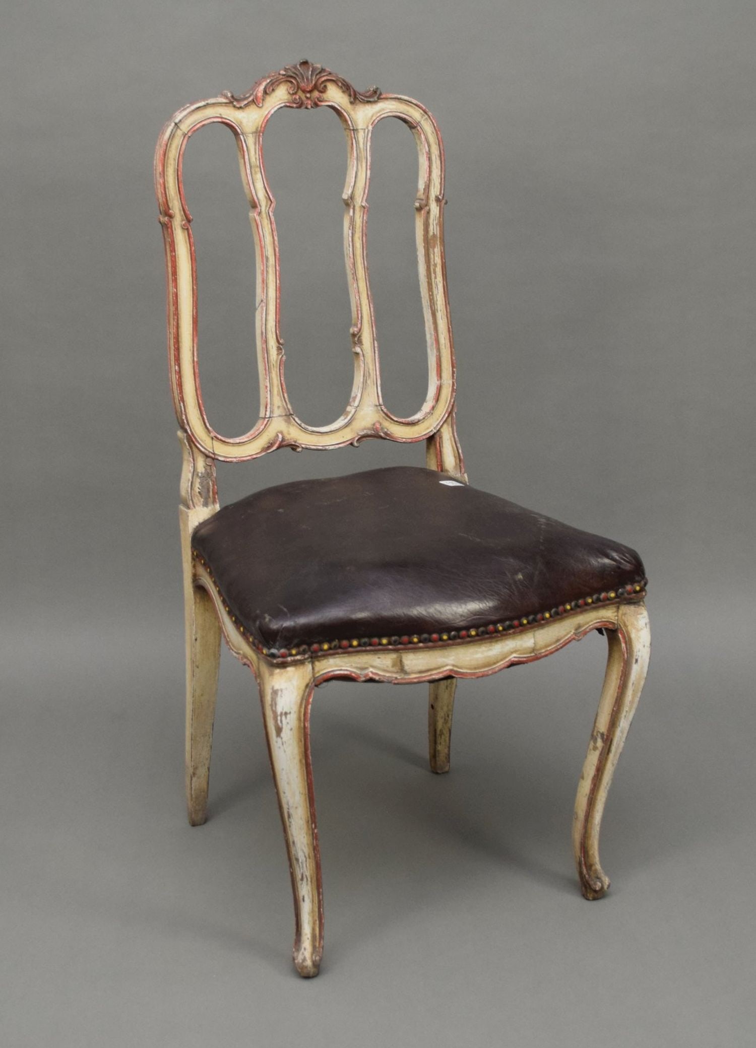 Single French Painted White/Red Accents Side Chair (1 of 4)