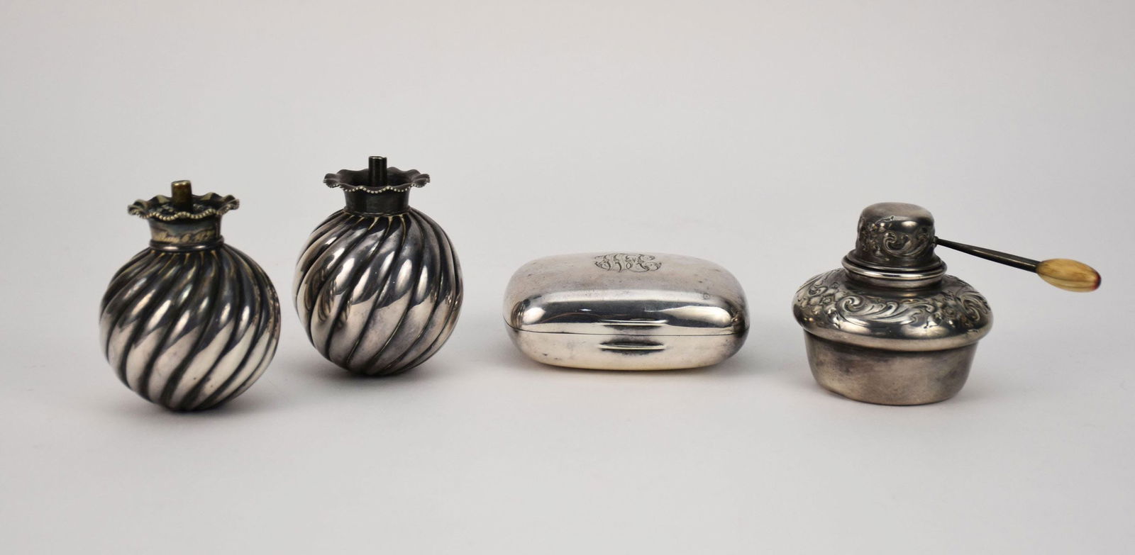 3 Tiffany Sterling Novelty Items, Oil Lamp (needs wick), Soap Case, Burner AND Gorham Sterling Oil (1 of 9)