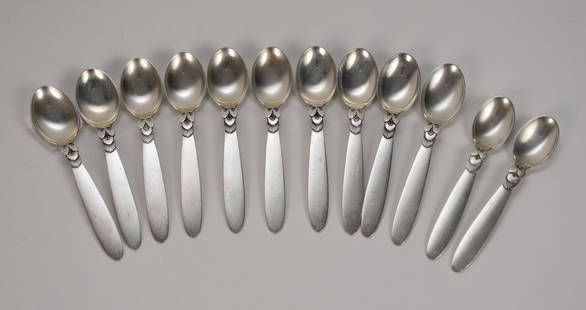12 Georg Jensen Sterling Demi-Tasse Spoons, Denmark, Cactus Pattern, 6ozt (2 are diff. Length): 12 Georg Jensen Sterling Demi-Tasse Spoons, Denmark, Cactus Pattern, 6ozt (2 are diff. Length)