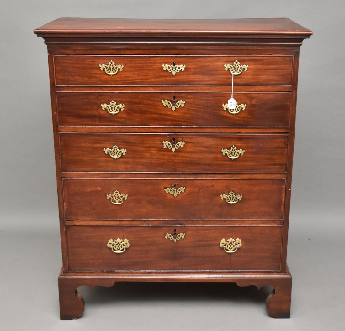 5 Drawer 18th c. English Chest on Bracket Feet, 50"h x 40"w x 21"d (1 of 12)