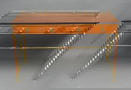 Kittinger Desk with brass base and gallery. 47 inches long x 22 inches deep x 29 inches high: Kittinger Desk with brass base and gallery. 47 inches long x 22 inches deep x 29 inches high