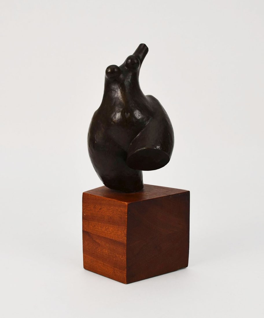 Signed Bronze Sculpture of Abstract Nude Figure, Storm - Mid-20th century. A modernist abstract: Signed Bronze Sculpture of Abstract Nude Figure, Storm - Mid-20th century. A modernist abstract figure of a woman's torso. Patinated bronze. Signed "Storm '73" and numbered 3/5. Mounted on a wood bloc