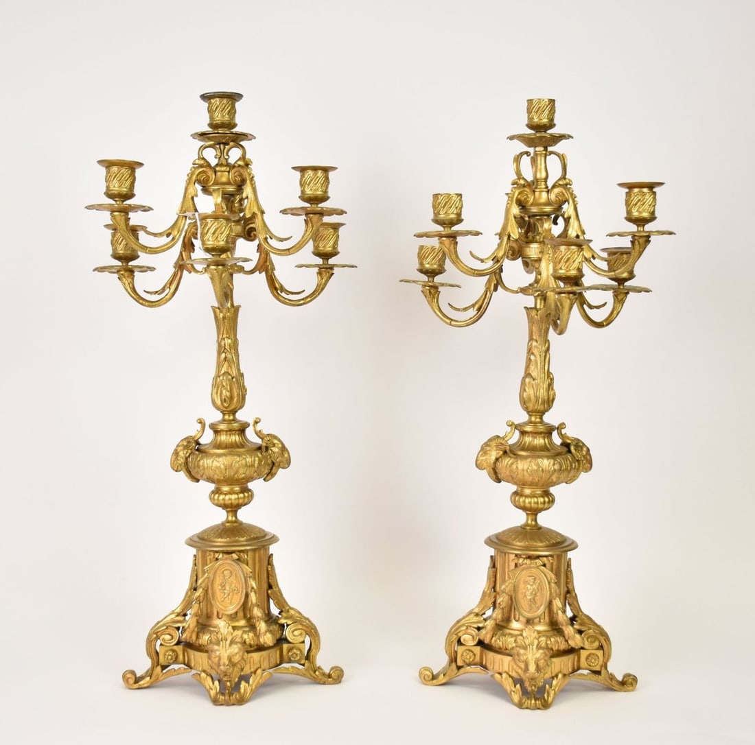 French Gilded Bronze 6 Branch Candelabra, 24"h (1 of 8)