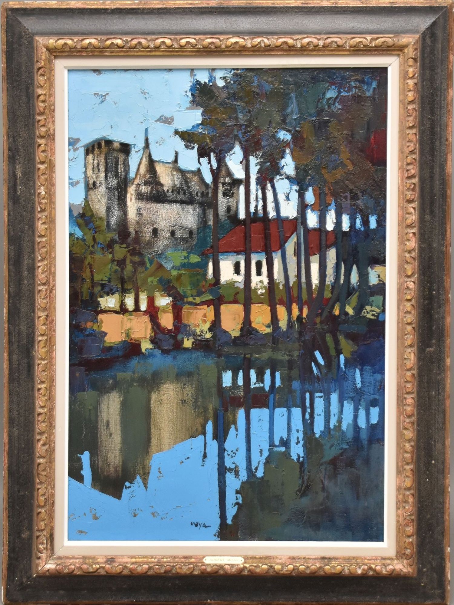 Robert Moya (American/Mexican 1932-2008) River with village scene behind tree's. oil on canvas, (1 of 5)