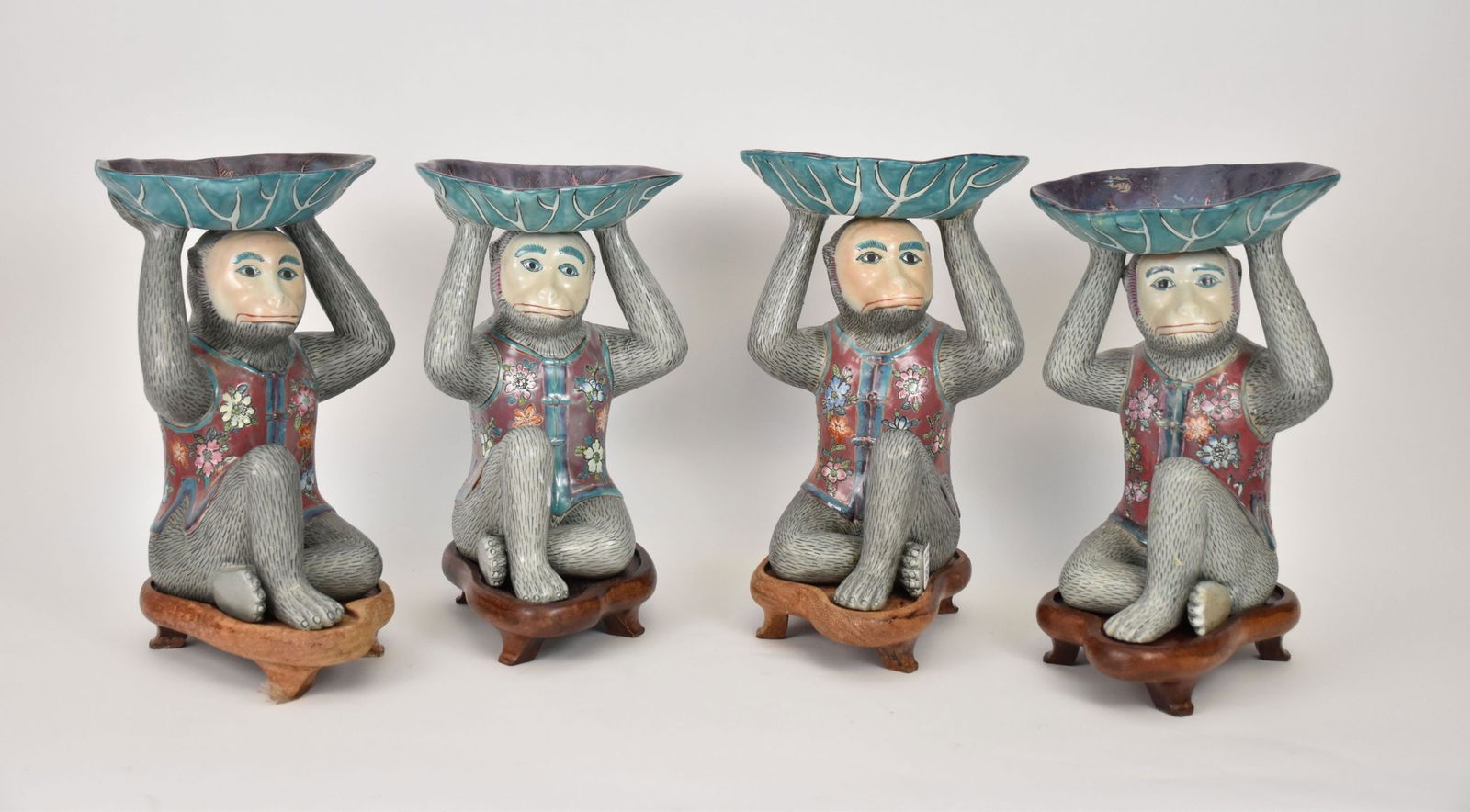 4 Chinese decorative monkey form compotes 11 inches tall (1 of 8)