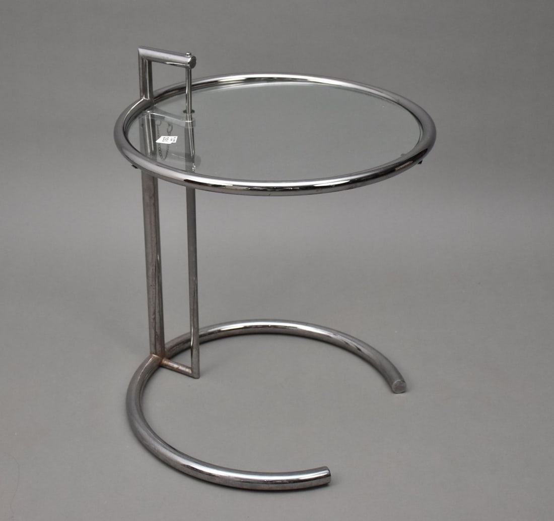 Modern Adjustable hight Chrome & Glass Side Table, Eileen Gray, 20 inch diameter (1 of 6)