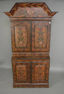 Scandinavian Painted 18th c. Cupboard, Interior Shelving Over 2 Side by Side Drawers over 2 Painted: Scandinavian Painted 18th c. Cupboard, Interior Shelving Over 2 Side by Side Drawers over 2 Painted Panel Double Doors, 89"h x 38"w x 16"d