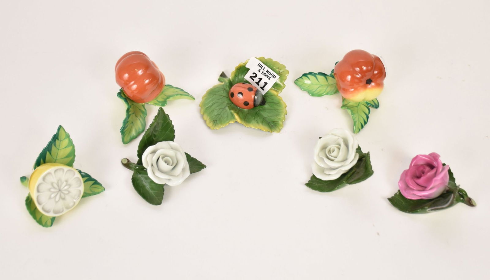 7 Pieces Herend Porcelain, Fruits, Flowers and Ladybug, Approx. 1 3/4"h (1 of 6)