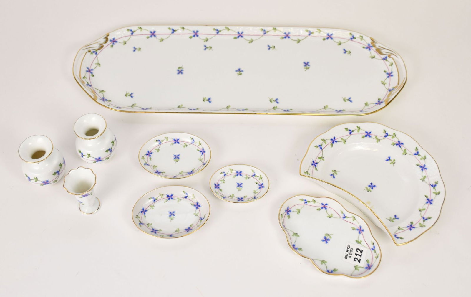 9 Pieces Herend Porcelain, 5 Dishes, 3 Mini Vases and Large Tray (20"L) (1 of 7)