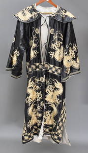 Chinese Fabric Robe with Gold Thread Dragons, Approx. 50"L: Chinese Fabric Robe with Gold Thread Dragons, Approx. 50"L