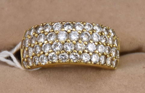 18K Yellow Gold Diamond Cluster Ring.  There are 4 rows of diamonds each row containing 12 diamonds: 18K Yellow Gold Diamond Cluster Ring. There are 4 rows of diamonds each row containing 12 diamonds approx. .07 each with a total weight 3.36 carats F-G VVS-VS, Size 8.75 weight 10.1 grams. Has apprais