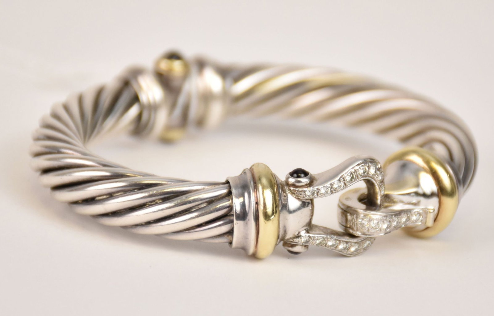 David Yurman 10mm Buckle Bracelet With Diamonds, 18k Gold & Rhodolite. Wt 54 grams 6.5" inner: David Yurman 10mm Buckle Bracelet With Diamonds, 18k Gold & Rhodolite. Wt 54 grams 6.5" inner circuference