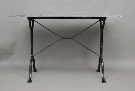 French Marble top & Iron bistro table 29"h x 47"w x 24"d Couple Surface scratches on marble: French Marble top & Iron bistro table 29"h x 47"w x 24"d Couple Surface scratches on marble