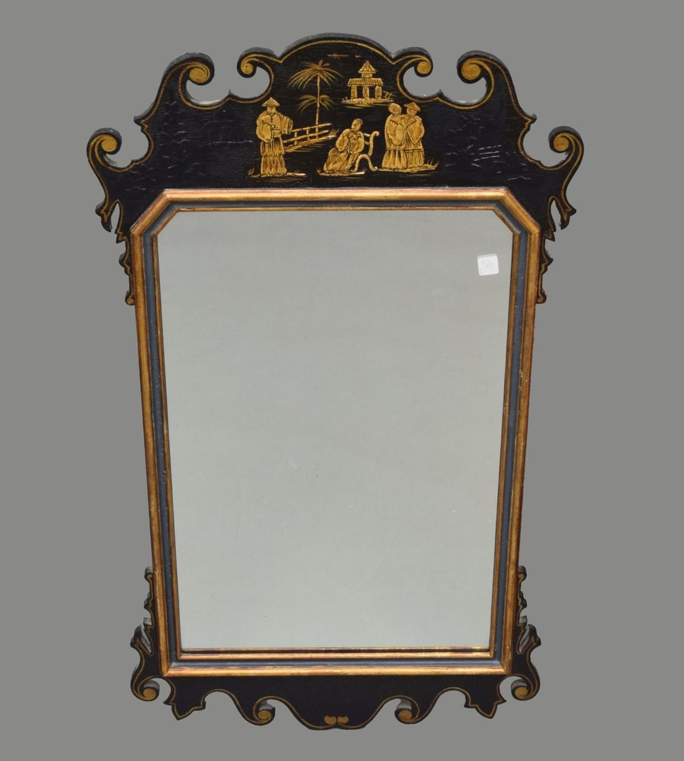 Chinese Chippendale Motif Mirror with Gold Accents with Some Over Paint, 43??h x 21??d (1 of 6)
