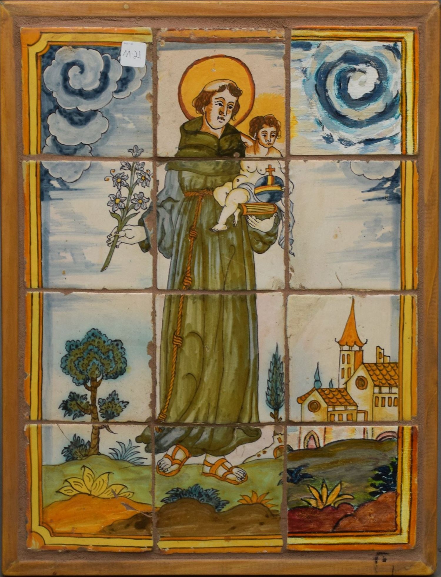 12 Tiles in Frame Depicting Saint with Child, 24??h x 18??d (1 of 4)